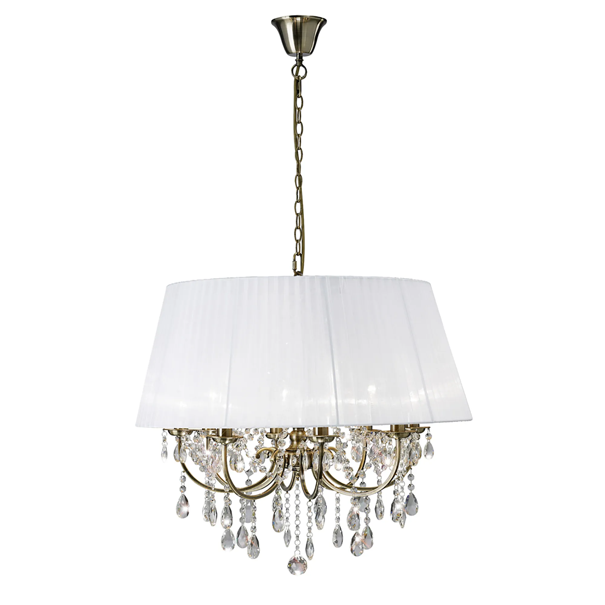 Olivia Antique Brass-White Crystal Ceiling Lights Diyas Shaded Crystal Fittings